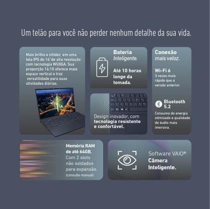Imagem de Notebook VAIO FE16 AMD Ryzen 5-5625U Windows 11 Home 16GB RAM 512GB SSD 16" IPS WUXGA Antirreflexo - Cinza Grafite