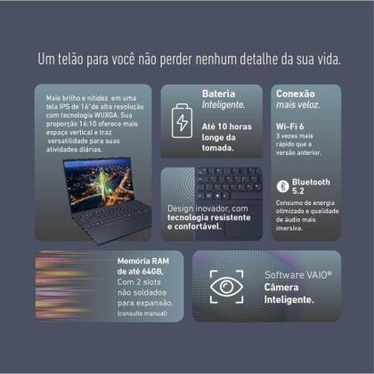 Imagem de Notebook Vaio Fe16 AMD Ryzen 7-5825U Linux 12GB RAM 512GB SSD 16 IPS WUXGA Antirreflexo Cinza Grafite