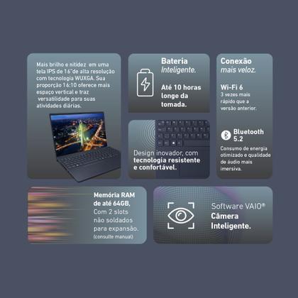 Imagem de Notebook VAIO FE16 Intel Core i5-1335U Linux 16GB RAM 512GB SSD 16" IPS WUXGA Antirreflexo - Cinza Grafite