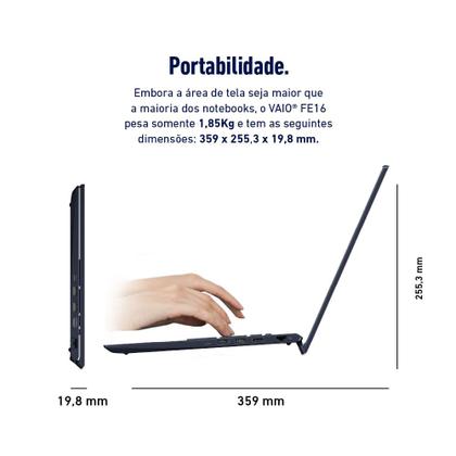 Imagem de Notebook VAIO FE16 Intel Core i7-1355U Linux 32GB RAM 512GB SSD 16" IPS WUXGA Antirreflexo - Cinza Grafite