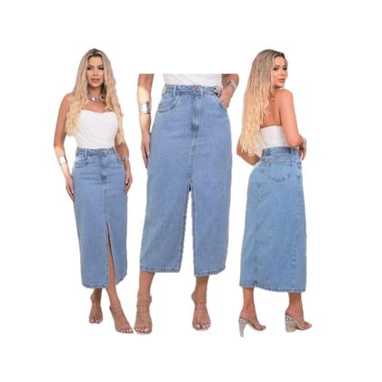 Imagem de Novidade  Saia Jeans Midi Feminina Fenda Simples  PREMIUM
