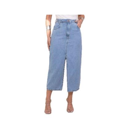 Imagem de Novidade  Saia Jeans Midi Feminina Fenda Simples  PREMIUM