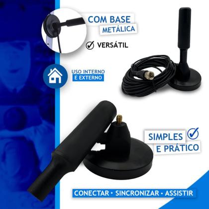 Imagem de ntena Digital Amplificada Interna e Externa 5 Metros Base Imã Prova d'água 4DBI HDTV/UHF/VHF