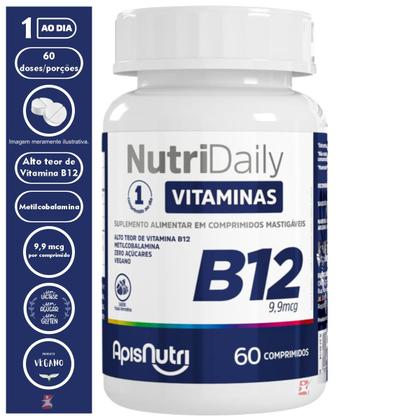 Imagem de Nutridaily vitamina b12 metilcobalamina 60 comprimidos mastigaveis frutas vermelhas - apisnutri