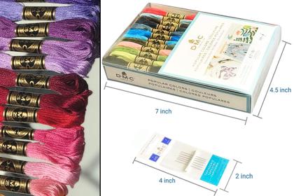 Imagem de O pacote de fio dental DMC, cores populares, linha de bordar DMC e kit de fio dental DMC incluem um pacote de 36 cores variadas com agulhas de mão DMC Mouline de algodão branco/preto e ponto cruz DMC.