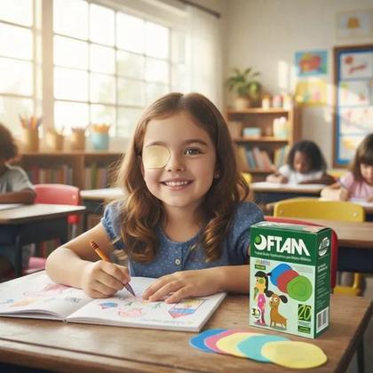 Imagem de Oclusor Protetor Tampão Ocular Infantil Oftam Bege C/ 20