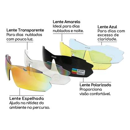 Imagem de Óculos bike ciclismo ciclista mtb speed 5 lentes + estojo com acessórios - 5 em 1 + clip para grau