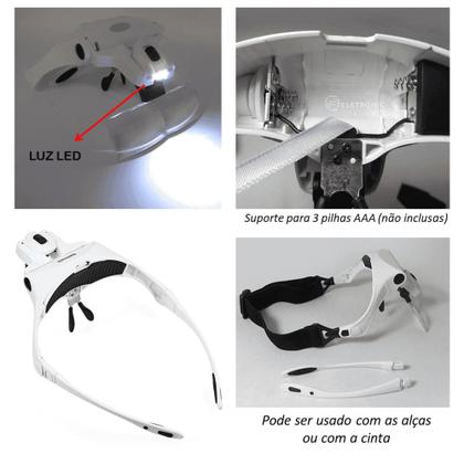 Imagem de Óculos Com Lupa de Cabeça Profissional 5 Lentes e Luz LED - 9892B1