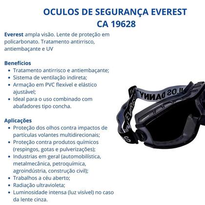 Imagem de Óculos De Segurança Everest Proteção Uv Antirrisco Danny EPI CA 19628
