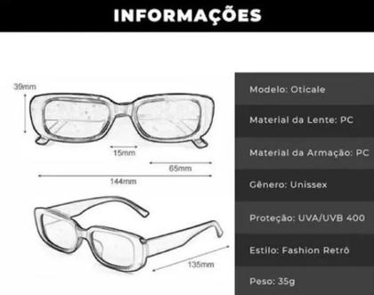 Imagem de Óculos de sol branco retangular retrô feminino top tendência