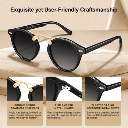 Imagem de Óculos de sol CARFIA Double Bridge Small Black Acetate Polarized