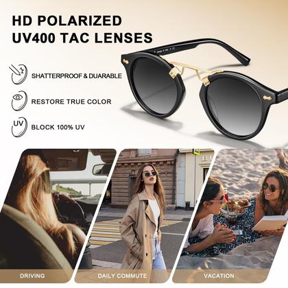 Imagem de Óculos de sol CARFIA Double Bridge Small Black Acetate Polarized