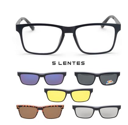 Imagem de Óculos De Sol Com Armação De Grau Clip On 6 Em 1 Polarizado