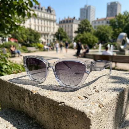 Imagem de Óculos de Sol Feminino Formato Gatinho Lente Preta Com Proteção UV400 Filtro Polarizado Visão Confortável Armação Azul Claro Efeito Transparente 2531