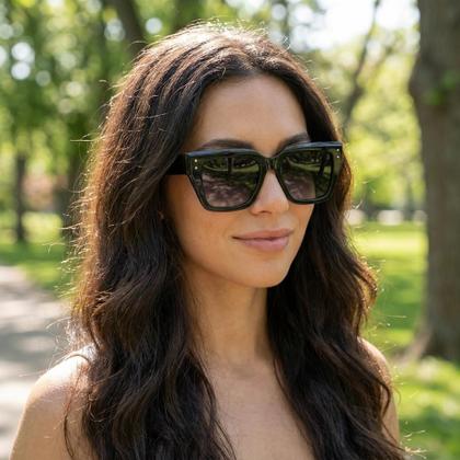 Imagem de Óculos de Sol Feminino Formato Quadrado Cor Preto Lente Com Proteção UV400 Filtro Polarizado Visão Confortável Casual Tendência Village Heaven 6160