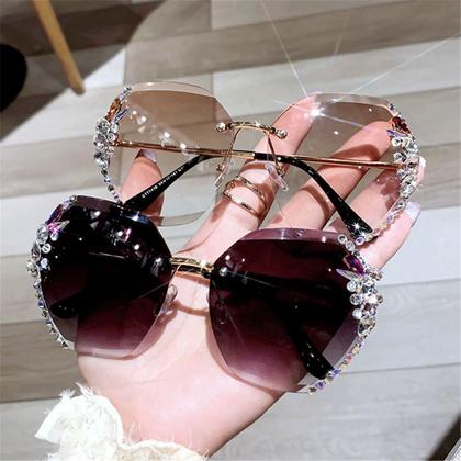 Imagem de Óculos de Sol Feminino UV400 Lente Gradiente Detalhes Strass