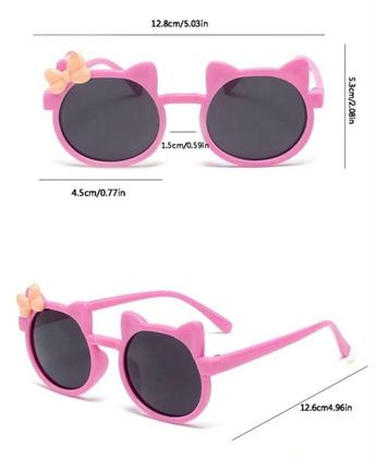 Imagem de Óculos de Sol Gatinho com Laço Meninas Formato gato Flexível Proteção UV400 Óculos Moda Infantil