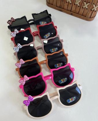 Imagem de Óculos de Sol Gatinho com Laço Meninas Formato gato Flexível Proteção UV400 Óculos Moda Infantil