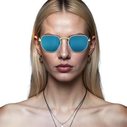 Imagem de Oculos de Sol Hexagonal Masculino Feminino Clássico Moda Retro Proteção UVA