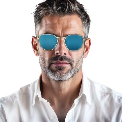 Imagem de Oculos de Sol Hexagonal Masculino Feminino Clássico Moda Retro Proteção UVA