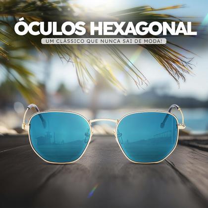 Imagem de Oculos de Sol Hexagonal Masculino Feminino Clássico Moda Retro Proteção UVA