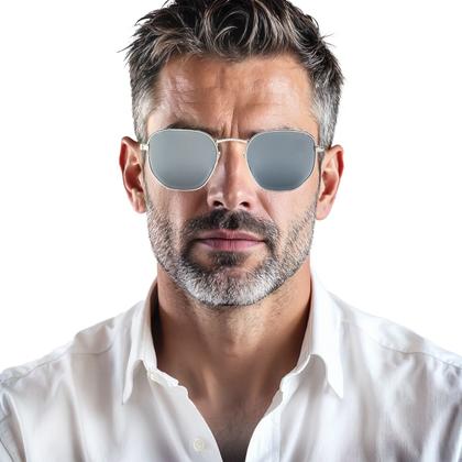 Imagem de Oculos de Sol Hexagonal Masculino Feminino Clássico Moda Retro Proteção UVA