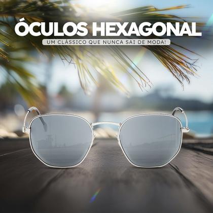 Imagem de Oculos de Sol Hexagonal Masculino Feminino Clássico Moda Retro Proteção UVA