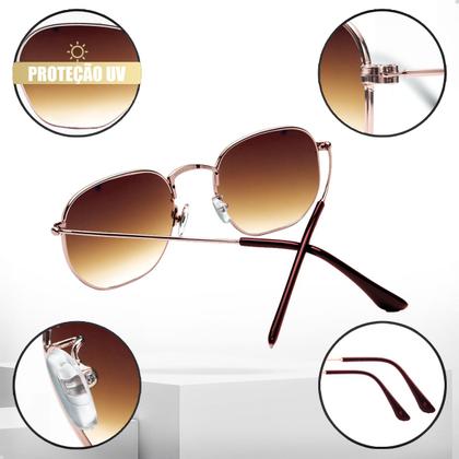 Imagem de Oculos de Sol Hexagonal Masculino Feminino Clássico Moda Retro Proteção UVA