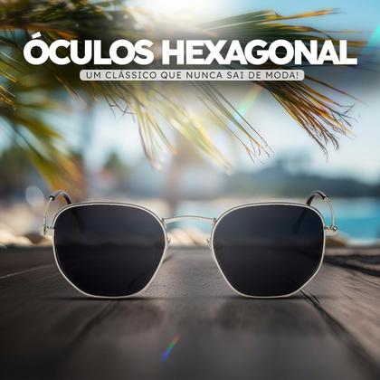 Imagem de Oculos de Sol Hexagonal Masculino Feminino Clássico Moda Retro Proteção UVA