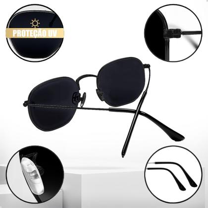 Imagem de Oculos de Sol Hexagonal Masculino Feminino Clássico Moda Retro Proteção UVA