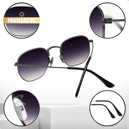 Imagem de Oculos de Sol Hexagonal Masculino Feminino Clássico Moda Retro Proteção UVA