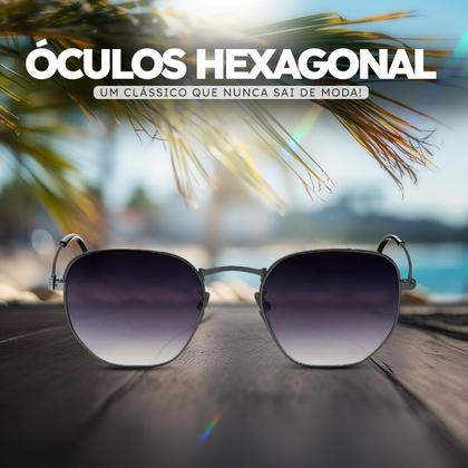 Imagem de Oculos de Sol Hexagonal Masculino Feminino Clássico Moda Retro Proteção UVA