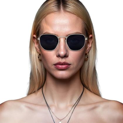 Imagem de Oculos de Sol Hexagonal Masculino Feminino Clássico Moda Retro Proteção UVA