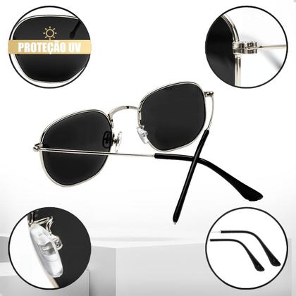 Imagem de Oculos de Sol Hexagonal Masculino Feminino Clássico Moda Retro Proteção UVA