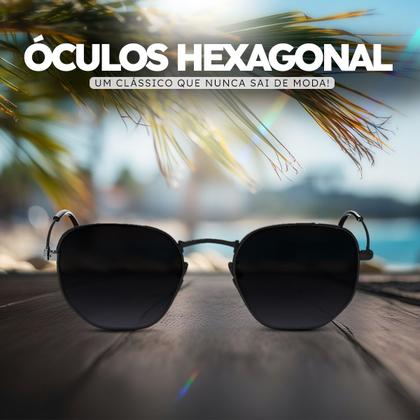 Imagem de Oculos de Sol Hexagonal Masculino Feminino Clássico Moda Retro Proteção UVA