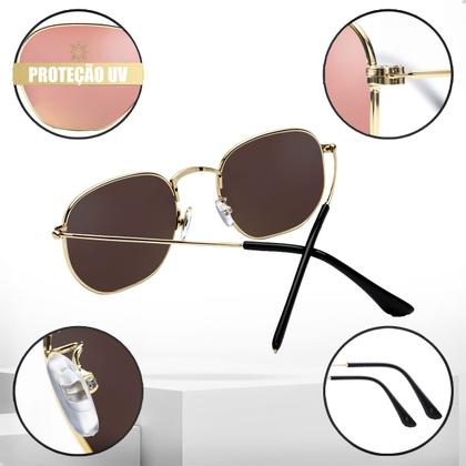 Imagem de Oculos de Sol Hexagonal Masculino Feminino Clássico Moda Retro Proteção UVA