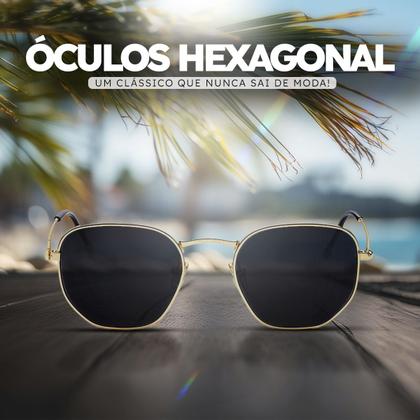 Imagem de Oculos de Sol Hexagonal Masculino Feminino Clássico Moda Retro Proteção UVA
