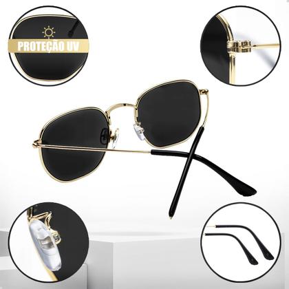 Imagem de Oculos de Sol Hexagonal Masculino Feminino Clássico Moda Retro Proteção UVA