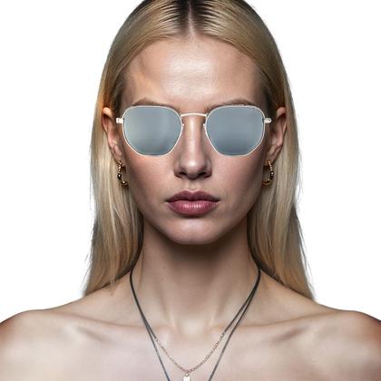 Imagem de Oculos de Sol Hexagonal Masculino Feminino Clássico Moda Retro Proteção UVA