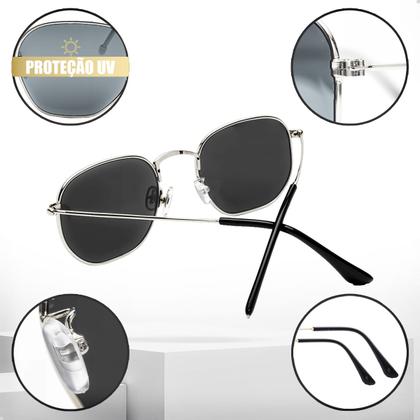 Imagem de Oculos de Sol Hexagonal Masculino Feminino Clássico Moda Retro Proteção UVA