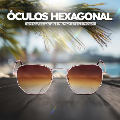 Imagem de Oculos de Sol Hexagonal Masculino Feminino Clássico Moda Retro Proteção UVA