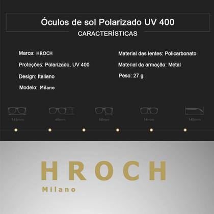 Imagem de Óculos de Sol HROCH Modelo Milano, Polarizado UV400, Armação Metal, Lentes Policarbonato, Design Italiano