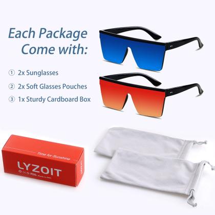 Imagem de Óculos de sol LYZOIT Square Oversized Fashion Shield para mulheres/homens