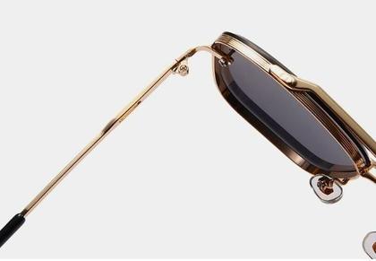 Imagem de Óculos De Sol Masculino Dourado Retrô Marrom Degradê Square Proteção 400 Uv