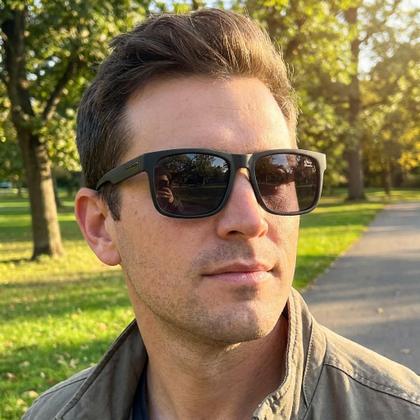 Imagem de Óculos de Sol Masculino Preto Fosco Lente Polarizada Com Proteção UV400 Armação Confortável Leve Village Heaven 2643