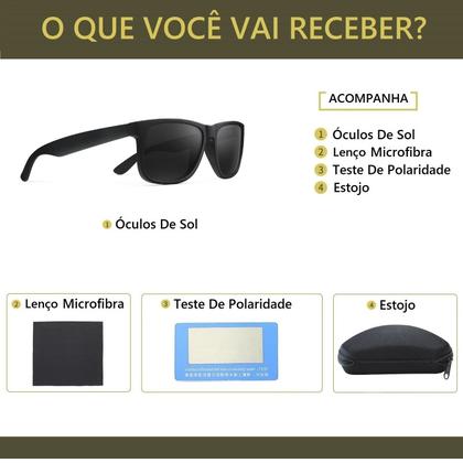 Imagem de Óculos De Sol Masculino Quadrado Polarizado Proteção Uv400 Preto Fosco A4367