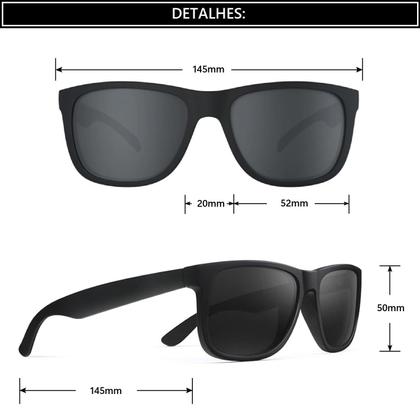 Imagem de Óculos De Sol Masculino Quadrado Polarizado Proteção Uv400 Preto Fosco A4367