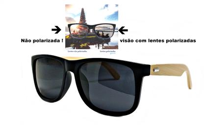Imagem de Óculos De Sol Masculino Quadrado Polarizado UV400 Haste De Madeira