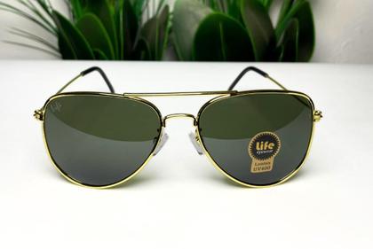 Imagem de Óculos de Sol Original flight Aviador Metal Oval Dourado com Lente Verde Masculino Feminino Unissex UV400