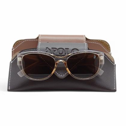 Imagem de Óculos de Sol PLC com design Clássico Gateado com Proteção UV400  Kit contém  Case Couro ECO